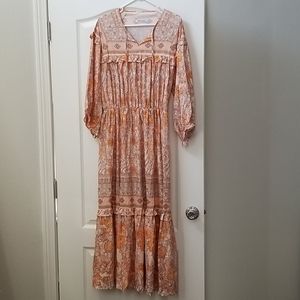 Orange Peasant Style Boho Maxi Dress